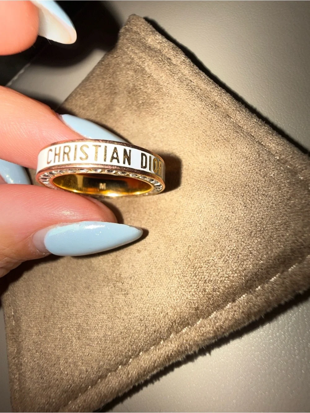 Dior Gold and White Crystal-Trim Band Ring